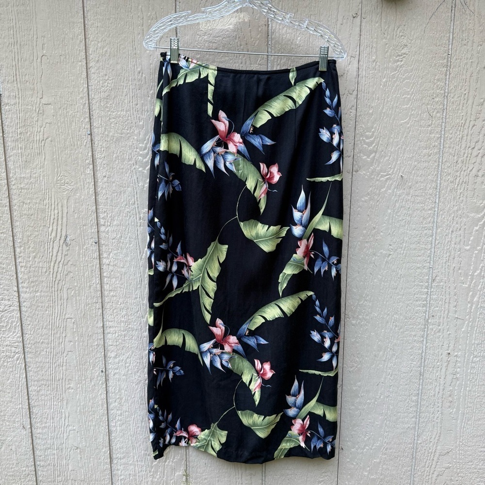 Tommy Bahama Women's Floral Maxi Skirt Black Hawaiian Tropical Long Wrap 10 - Picture 3 of 6